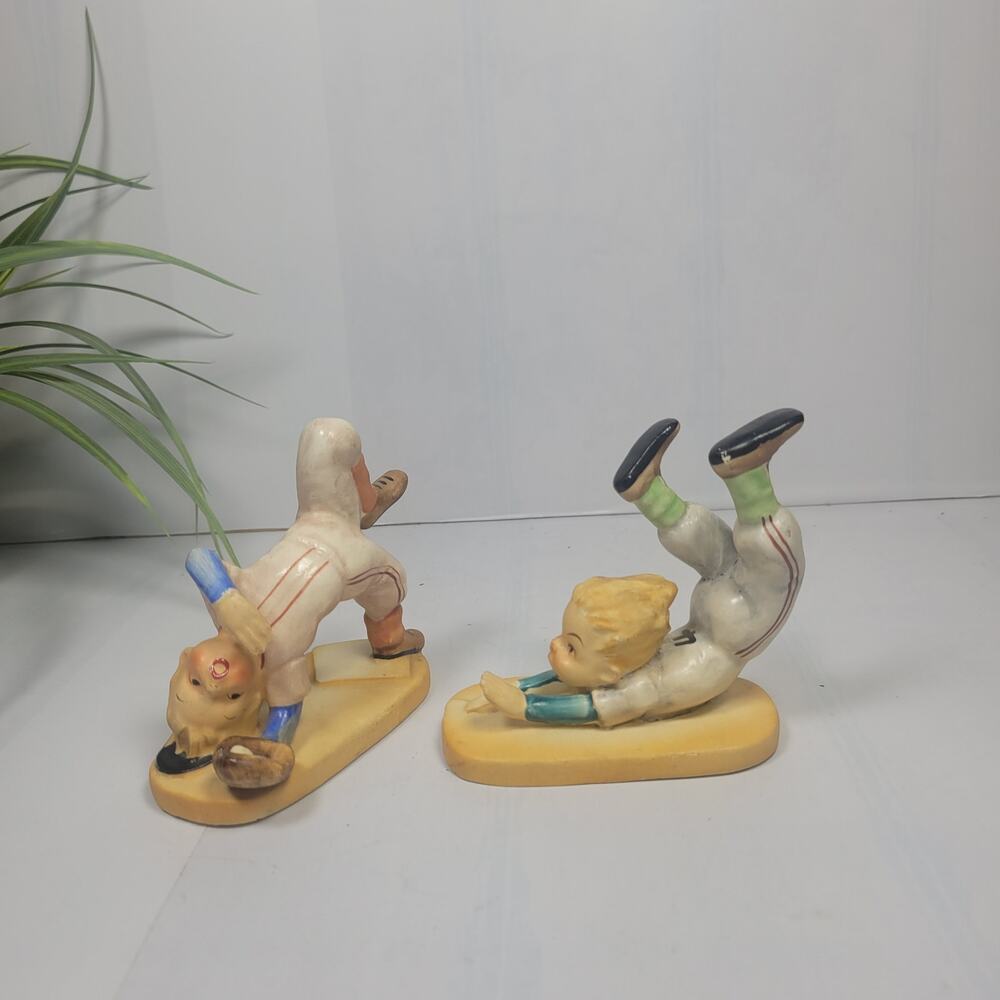 2 Vintage Boy Baseball Sports Figurines, Catcher & Slider Made in Japan